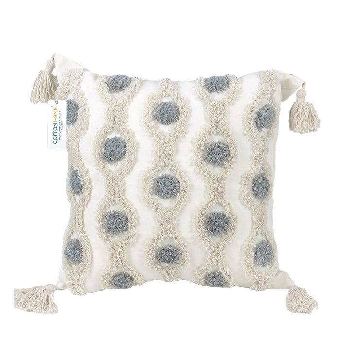 Boho Handcrafted Throw Pillow 45x45cm Geometric Embroidery Cushion with Ripple Design