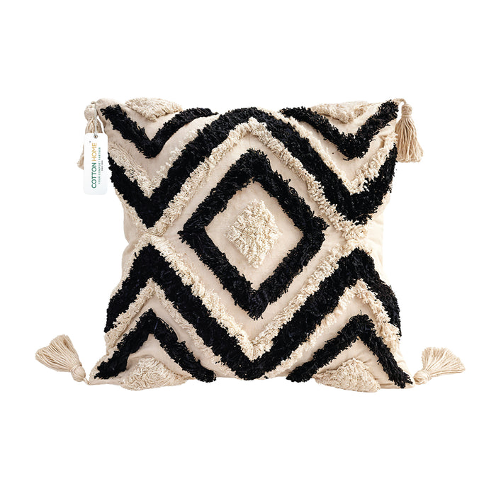 Boho Handcrafted Throw Pillow 45x45cm Geometric Embroidery Cushion with Maze Design
