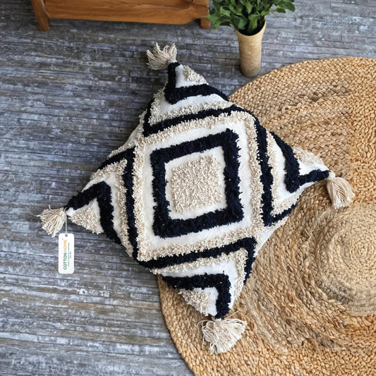 Boho Handcrafted Throw Pillow 45x45cm Geometric Embroidery Cushion with Maze Design
