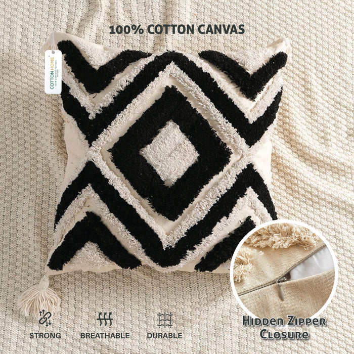 Boho Handcrafted Throw Pillow 45x45cm Geometric Embroidery Cushion with Maze Design