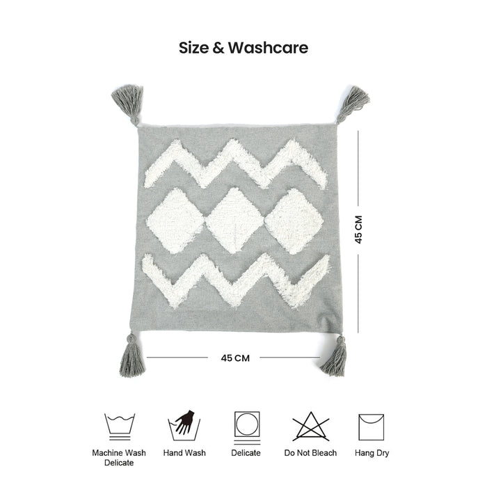 Boho Handcrafted Throw Pillow 45x45cm Geometric Embroidery Cushion with Grey Wave Design