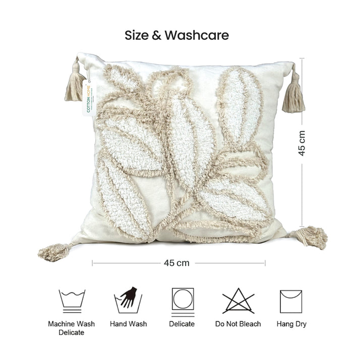 Boho Handcrafted Throw Pillow 45x45cm Geometric Embroidery Cushion with Leaves Design