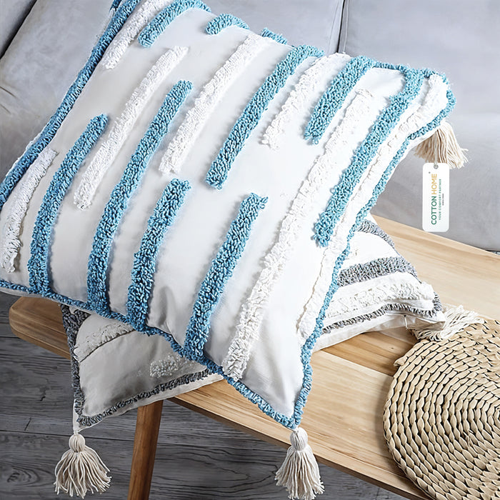 Boho Handcrafted Throw Pillow 45x45cm Geometric Embroidery Cushion with Stripe Design