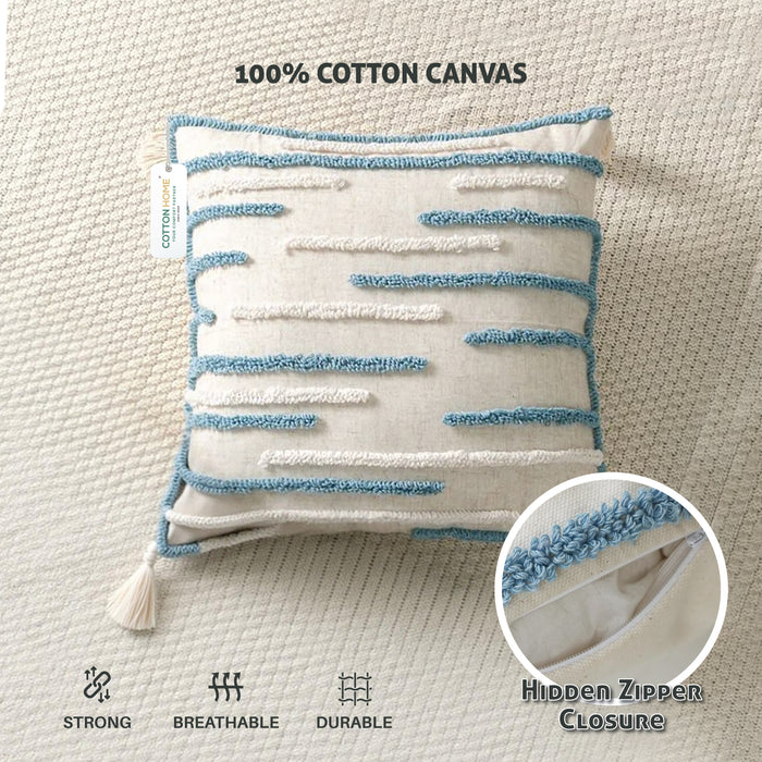 Boho Handcrafted Throw Pillow 45x45cm Geometric Embroidery Cushion with Stripe Design