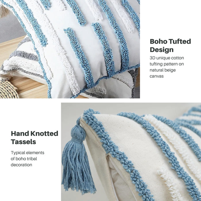 Boho Handcrafted Throw Pillow 45x45cm Geometric Embroidery Cushion with Stripe Design