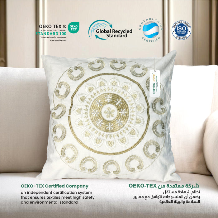 Embroidered Cushion - 100% Cotton Canvas, 45x45cm |  Ivory Floral Pattern | Cotton Home - Cotton Home