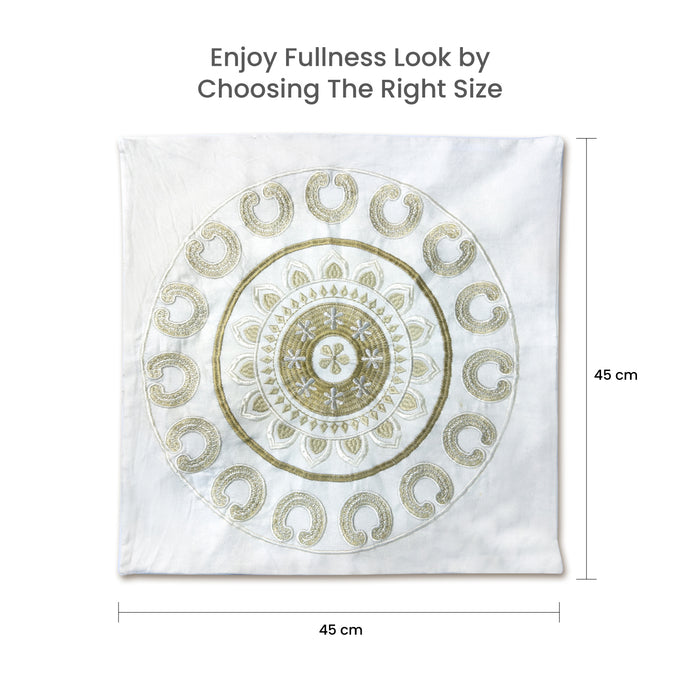Embroidered Cushion - 100% Cotton Canvas, 45x45cm |  Ivory Floral Pattern | Cotton Home - Cotton Home