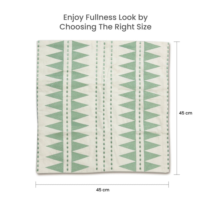 Embroidered Cushion - 100% Cotton Canvas, 45x45cm |  Green Triangle Pattern | Cotton Home - Cotton Home