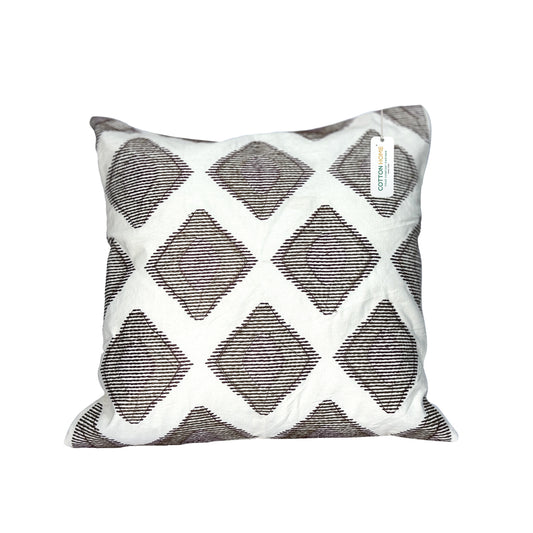 Embroidered Cushion - 100% Cotton Canvas, 45x45cm |  Brown Rhombus Pattern | Cotton Home - Cotton Home