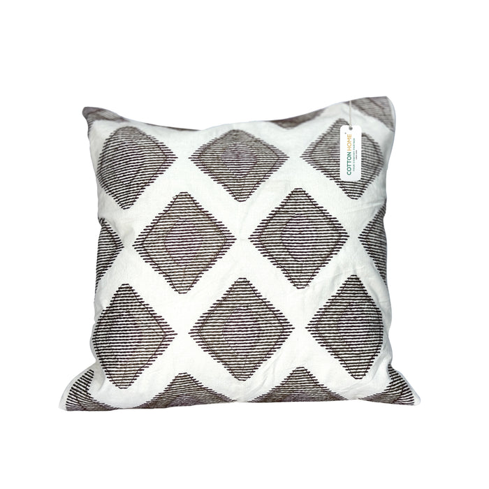 Embroidered Cushion - 100% Cotton Canvas, 45x45cm | Brown Rhombus Pattern | Cotton Home - Cotton Home
