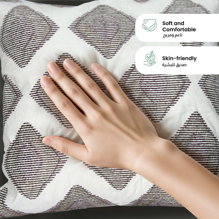 Embroidered Cushion - 100% Cotton Canvas, 45x45cm |  Brown Rhombus Pattern | Cotton Home - Cotton Home