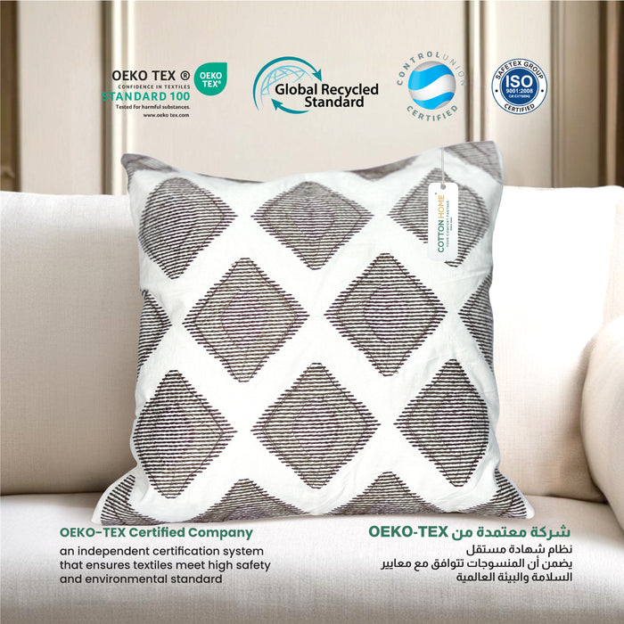 Embroidered Cushion - 100% Cotton Canvas, 45x45cm |  Brown Rhombus Pattern | Cotton Home - Cotton Home