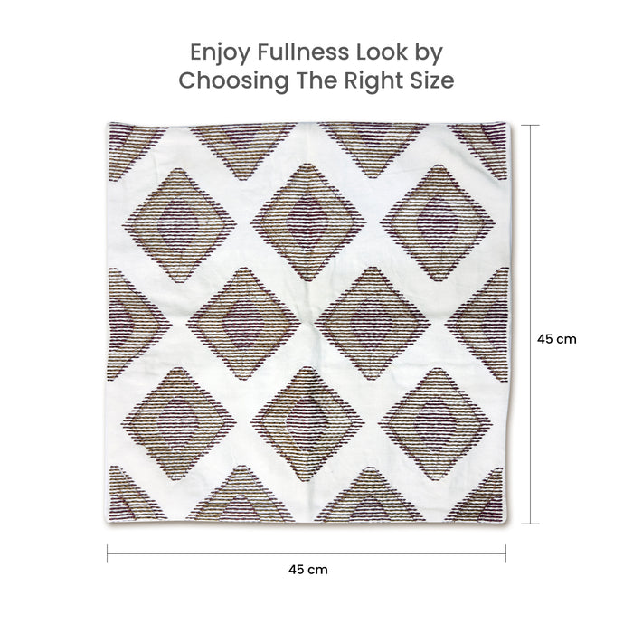 Embroidered Cushion - 100% Cotton Canvas, 45x45cm |  Brown Rhombus Pattern | Cotton Home - Cotton Home