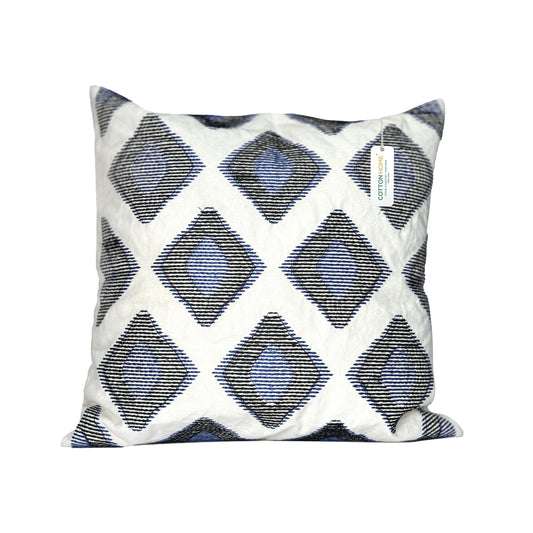 Embroidered Cushion - 100% Cotton Canvas, 45x45cm |  Blue Rhombus Pattern | Cotton Home - Cotton Home
