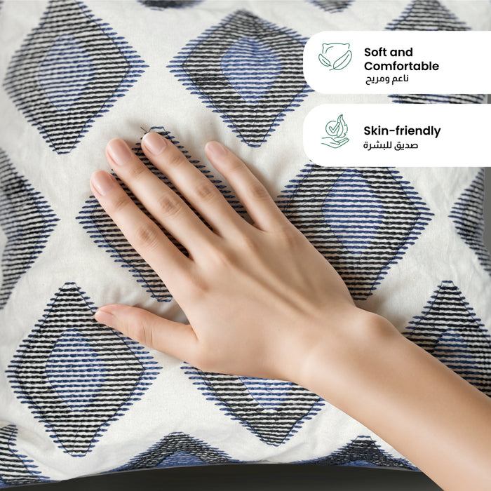 Embroidered Cushion - 100% Cotton Canvas, 45x45cm |  Blue Rhombus Pattern | Cotton Home - Cotton Home