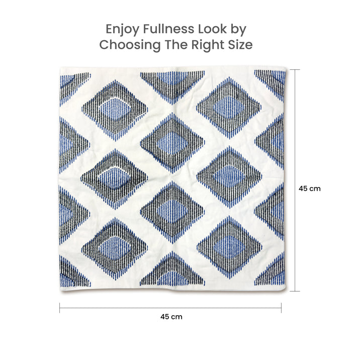 Embroidered Cushion - 100% Cotton Canvas, 45x45cm |  Blue Rhombus Pattern | Cotton Home - Cotton Home