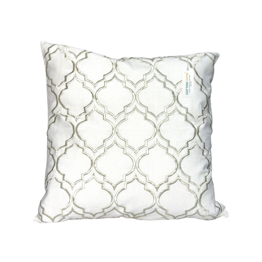 Embroidered Cushion - 100% Cotton Canvas, 45x45cm |  Ivory Modern Quatrefoil Geometric | Cotton Home - Cotton Home