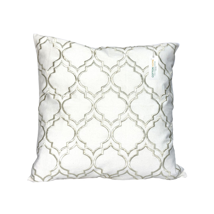 Embroidered Cushion - 100% Cotton Canvas, 45x45cm | Ivory Modern Quatrefoil Geometric | Cotton Home - Cotton Home
