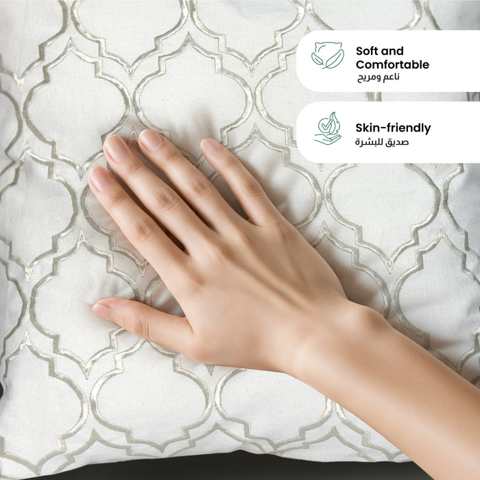 Embroidered Cushion - 100% Cotton Canvas, 45x45cm |  Ivory Modern Quatrefoil Geometric | Cotton Home - Cotton Home