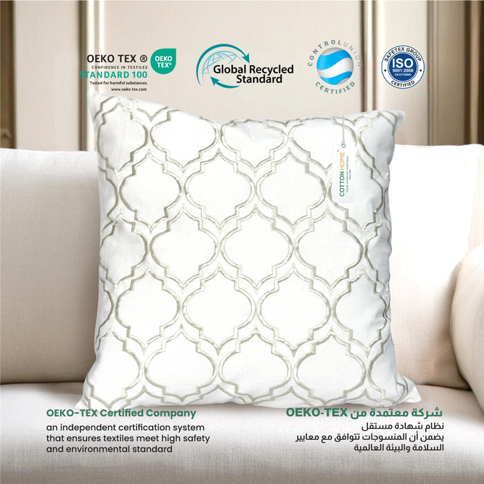 Embroidered Cushion - 100% Cotton Canvas, 45x45cm |  Ivory Modern Quatrefoil Geometric | Cotton Home - Cotton Home