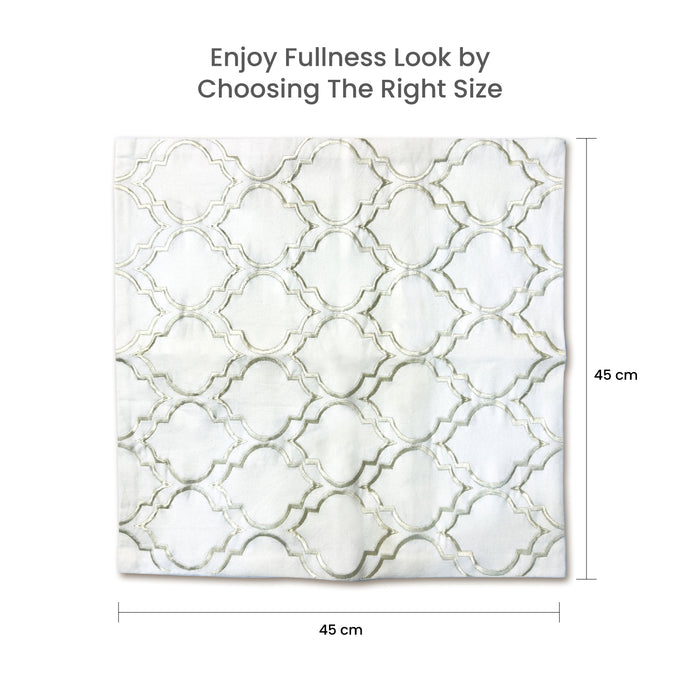 Embroidered Cushion - 100% Cotton Canvas, 45x45cm |  Ivory Modern Quatrefoil Geometric | Cotton Home - Cotton Home