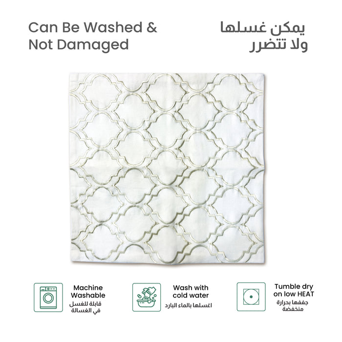 Embroidered Cushion - 100% Cotton Canvas, 45x45cm |  Ivory Modern Quatrefoil Geometric | Cotton Home - Cotton Home
