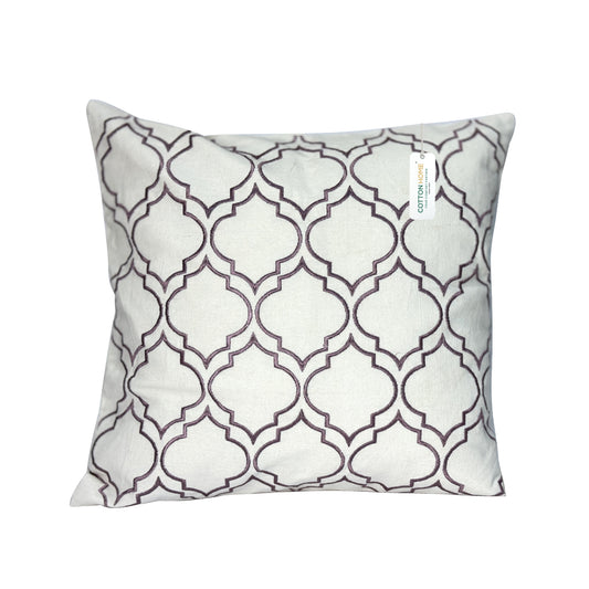 Embroidered Cushion - 100% Cotton Canvas, 45x45cm |  Purple Modern Quatrefoil Geometric | Cotton Home - Cotton Home