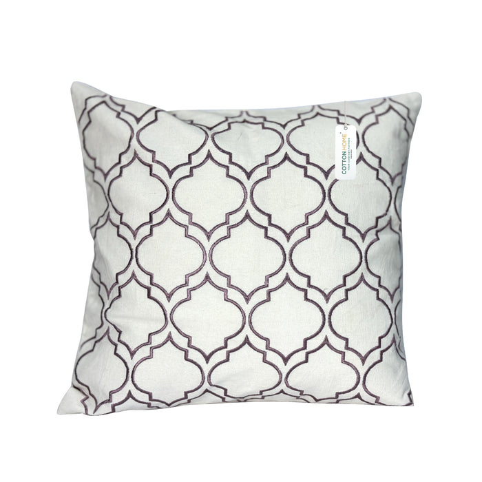 Embroidered Cushion - 100% Cotton Canvas, 45x45cm | Purple Modern Quatrefoil Geometric | Cotton Home - Cotton Home
