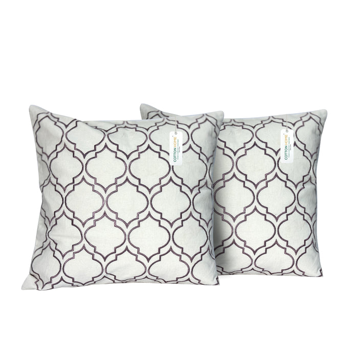 Embroidered Cushion - 100% Cotton Canvas, 45x45cm | Purple Modern Quatrefoil Geometric | Set of 2 - Cotton Home