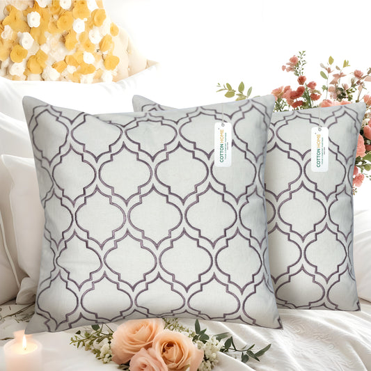 Embroidered Cushion - 100% Cotton Canvas, 45x45cm |  Purple Modern Quatrefoil Geometric | Cotton Home - Cotton Home