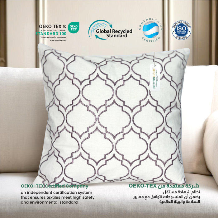 Embroidered Cushion - 100% Cotton Canvas, 45x45cm |  Purple Modern Quatrefoil Geometric | Cotton Home - Cotton Home