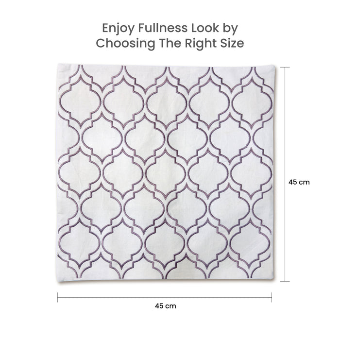 Embroidered Cushion - 100% Cotton Canvas, 45x45cm |  Purple Modern Quatrefoil Geometric | Cotton Home - Cotton Home