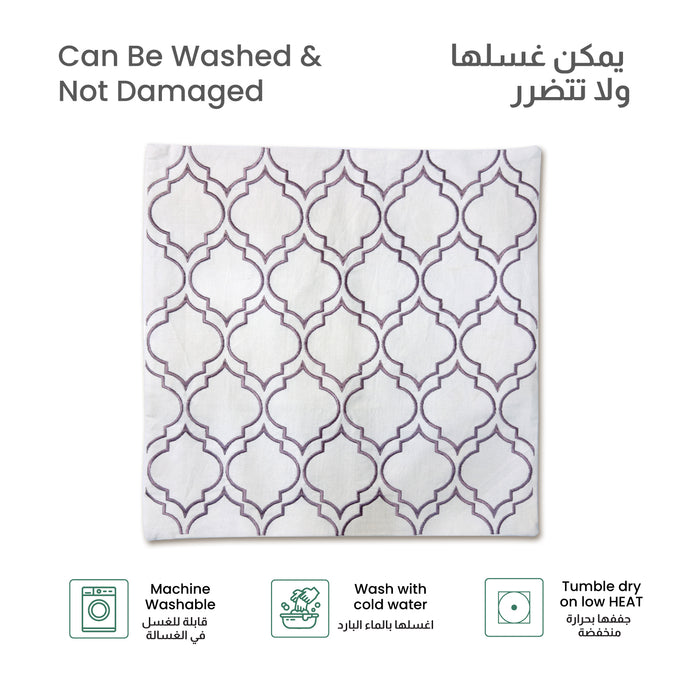 Embroidered Cushion - 100% Cotton Canvas, 45x45cm |  Purple Modern Quatrefoil Geometric | Cotton Home - Cotton Home