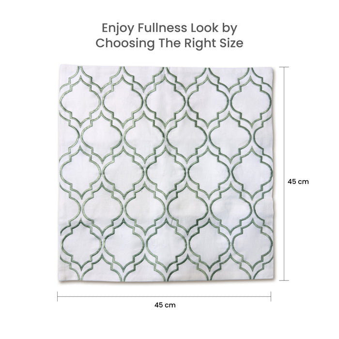 Embroidered Cushion - 100% Cotton Canvas, 45x45cm |  Green Modern Quatrefoil Geometric | Cotton Home - Cotton Home