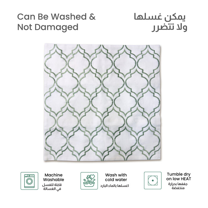 Embroidered Cushion - 100% Cotton Canvas, 45x45cm |  Green Modern Quatrefoil Geometric | Cotton Home - Cotton Home