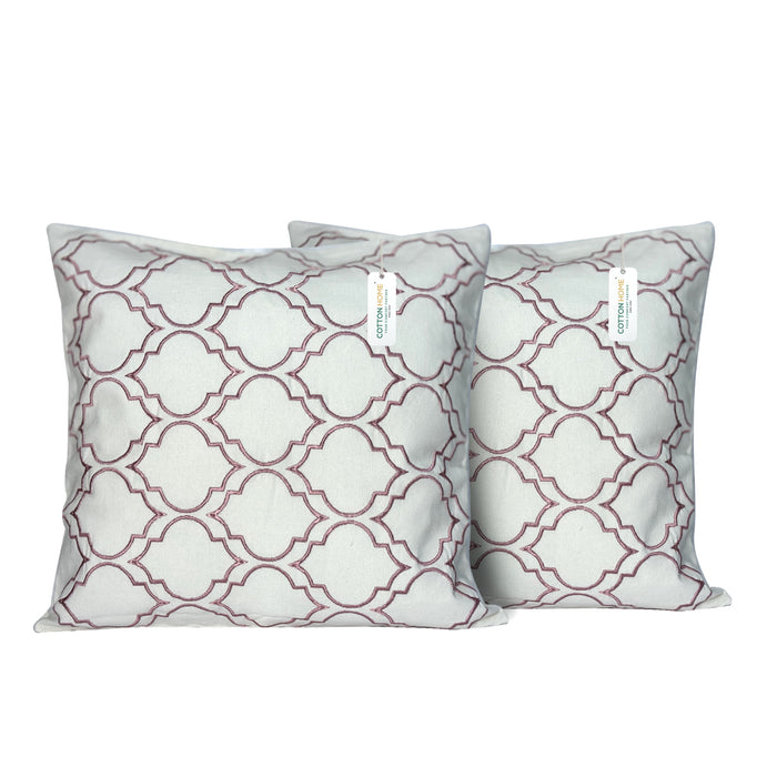 Embroidered Cushion - 100% Cotton Canvas, 45x45cm | Pink Modern Quatrefoil Geometric | Set of 2 - Cotton Home