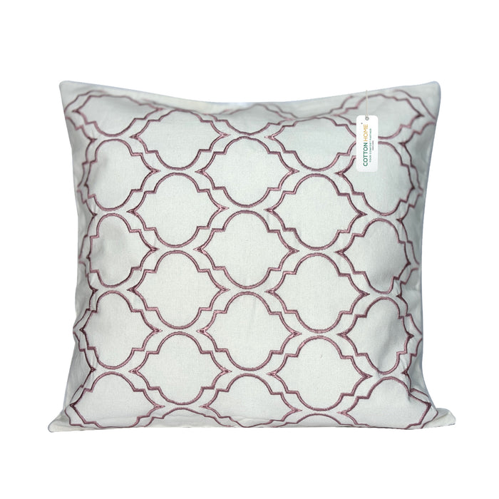 Embroidered Cushion - 100% Cotton Canvas, 45x45cm | Pink Modern Quatrefoil Geometric | Cotton Home - Cotton Home
