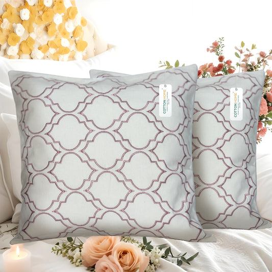 Embroidered Cushion - 100% Cotton Canvas, 45x45cm |  Pink Modern Quatrefoil Geometric | Cotton Home - Cotton Home