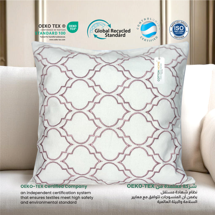 Embroidered Cushion - 100% Cotton Canvas, 45x45cm |  Pink Modern Quatrefoil Geometric | Cotton Home - Cotton Home