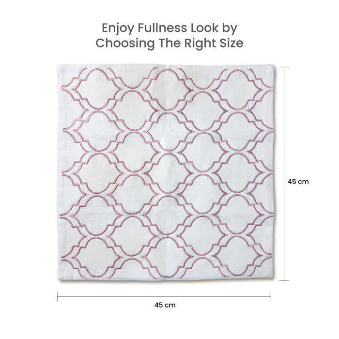 Embroidered Cushion - 100% Cotton Canvas, 45x45cm |  Pink Modern Quatrefoil Geometric | Cotton Home - Cotton Home