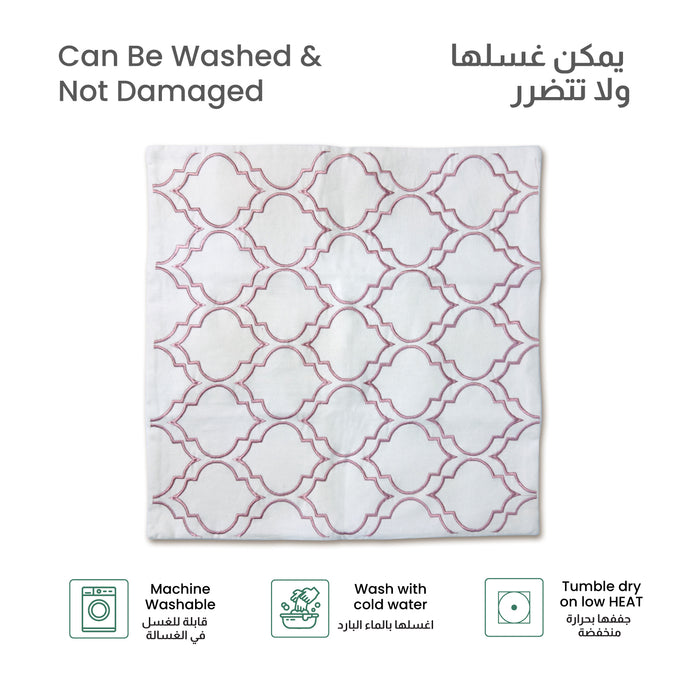 Embroidered Cushion - 100% Cotton Canvas, 45x45cm |  Pink Modern Quatrefoil Geometric | Cotton Home - Cotton Home