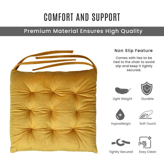 Velvet Slip Free Tufted  Chair Cushion Dark Mustard 40x40cm - Cotton Home