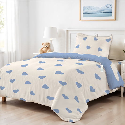 3PC Kids Duvet Cover Set – 135x220 Sky Hearts Design 100% Premium Cotton