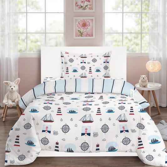 3PC Kids Duvet Cover Set – 135x220 Little Sailors Design 100% Premium Cotton