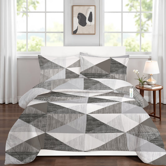 4PC Kids Duvet Cover Set – 160x220 Graphite Angles Design 100% Premium Cotton