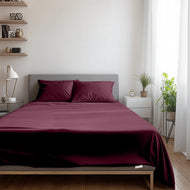 3 Piece Flat Sheet Set Super Soft Burgundy Single Size 160x220 with 2 Pillow Case