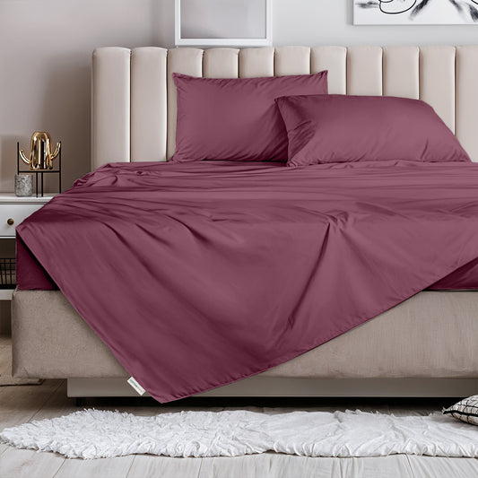 3 Piece Flat Sheet Set Super Soft Burgundy Single Size 160x220 with 2 Pillow Case