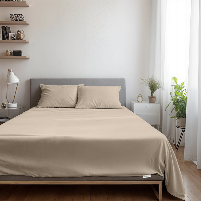 3 Piece Flat Sheet Set Super Soft Dark Beige Single Size 160x220 with 2 Pillow Case