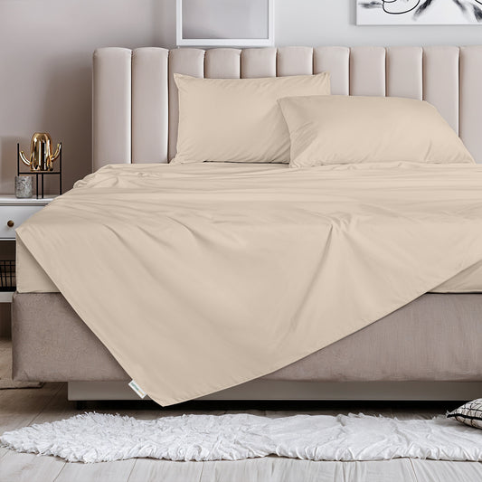 3 Piece Flat Sheet Set Super Soft Dark Beige Single Size 160x220 with 2 Pillow Case