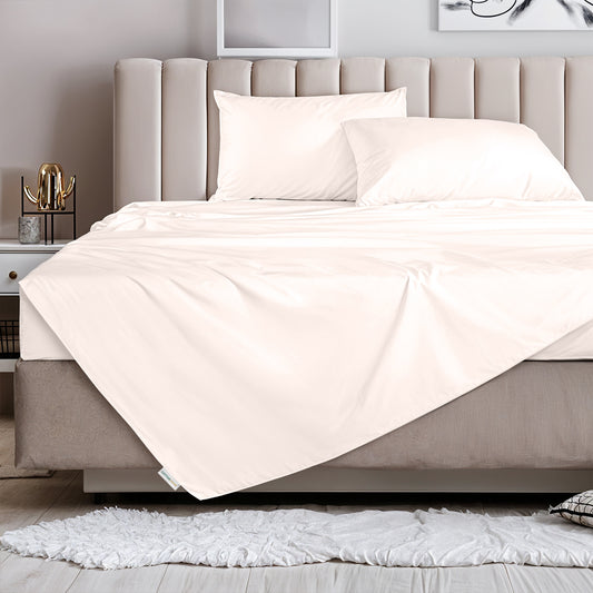 3 Piece Flat Sheet Set Super Soft Ivory Super King Size 240x260 with 2 Pillow Case